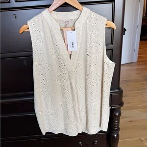 ESQUALO Beige Eyelet Sleeveless Blouse